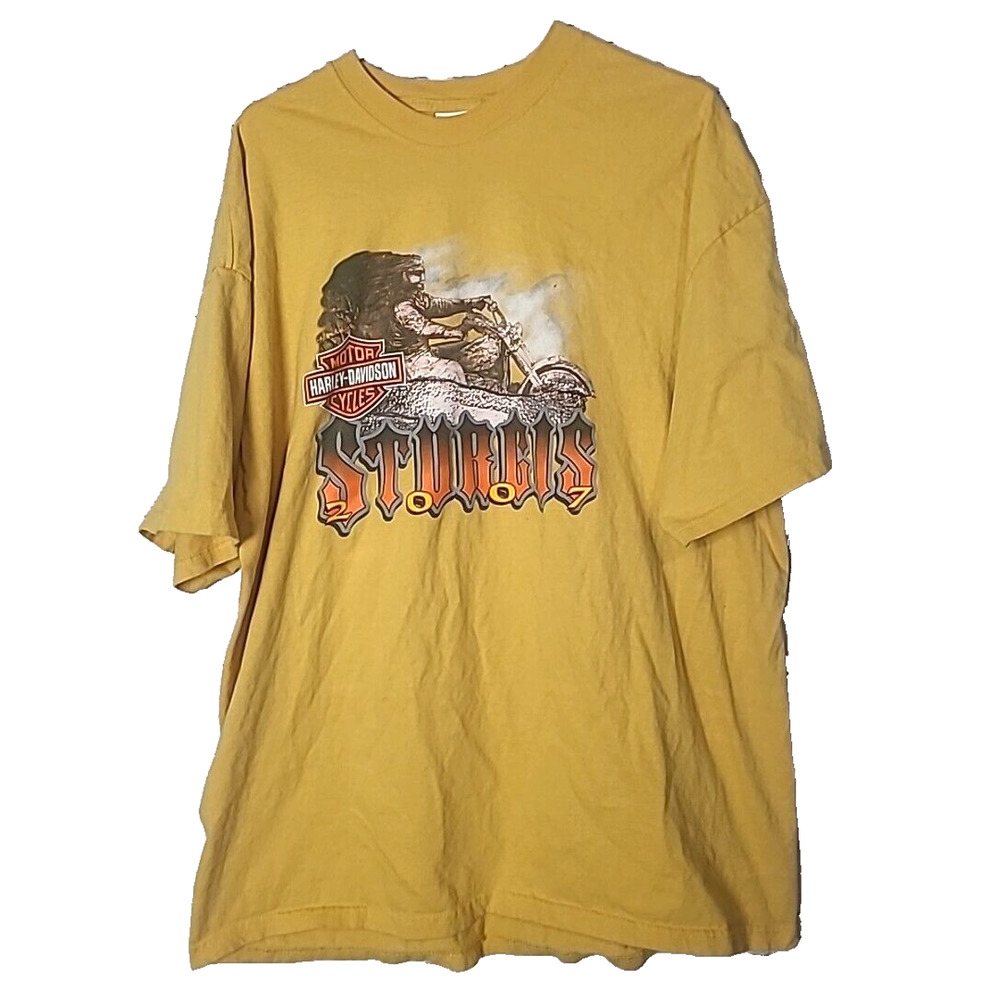 Harley Davidson Yellow 2007 Sturgis Black Hills Print Motorcycle Top Men's 2XL